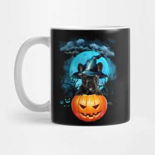 French Bulldog Witch Hat Pumpkin And Blue Moon Halloween Mug